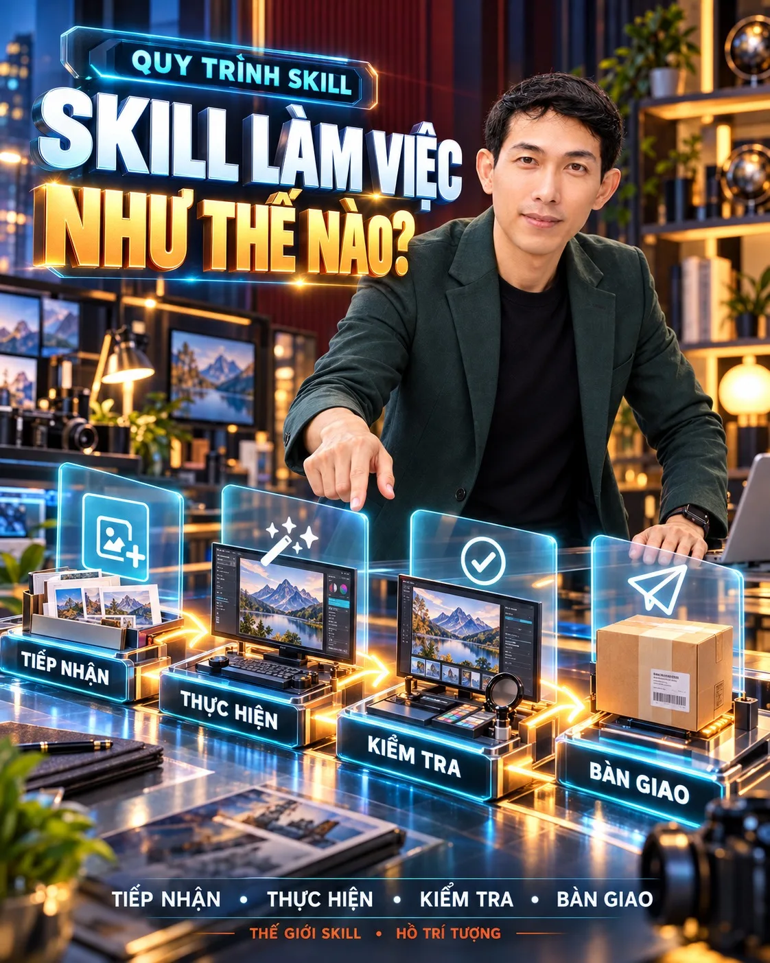 Hồ Trí Tượng minh hoạ quy trình Skill: tiếp nhận, thực hiện, kiểm tra và bàn giao.
