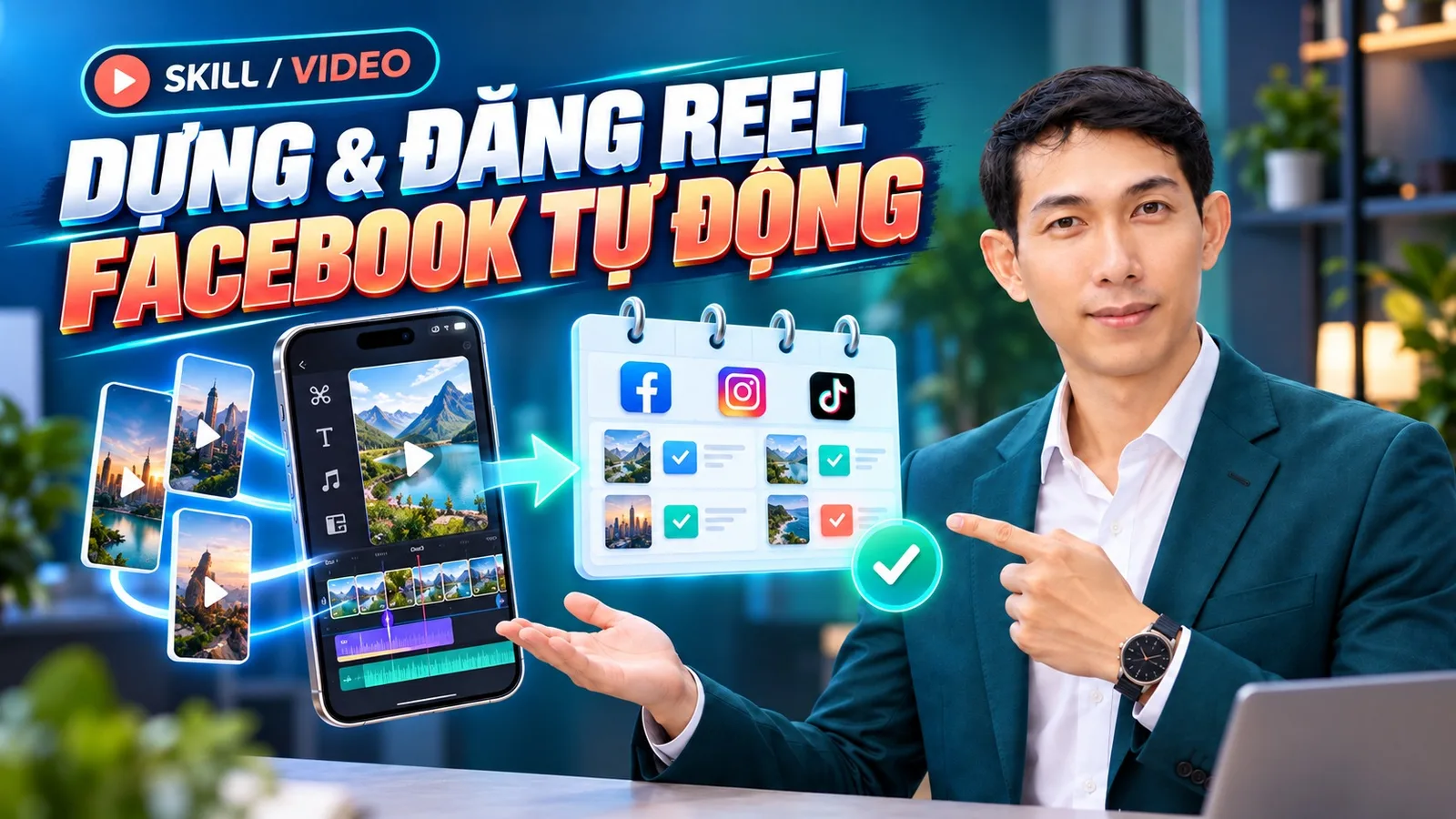 Ảnh bìa skill Dựng & Đăng Reel Facebook Tự Động